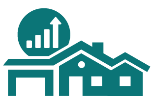 An icon of a house with an arrow pointing up.